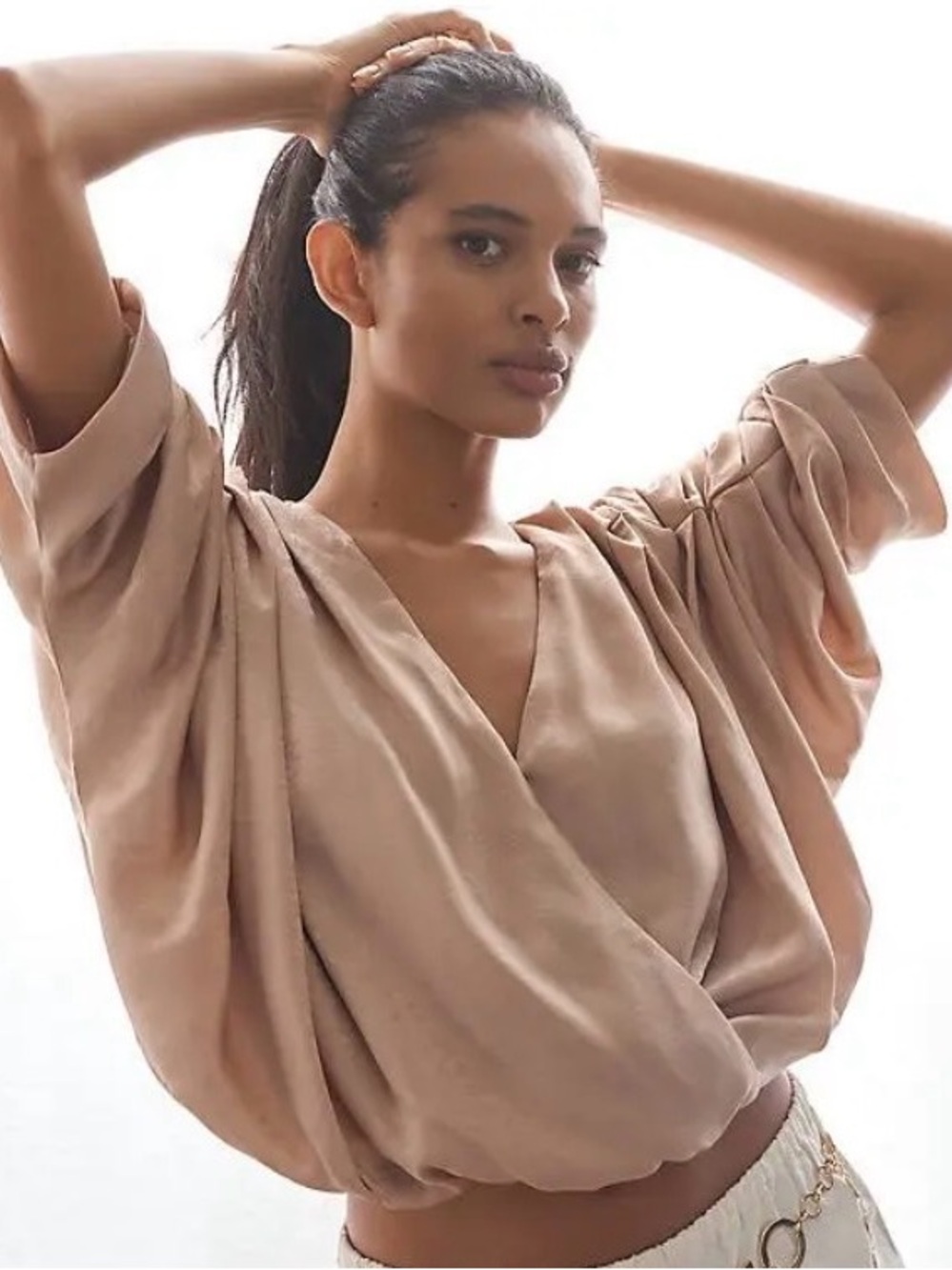Sunday in Brooklyn Soft Blush Draped V-Neck Blouse